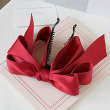 1 Elegant Bow Hair Clip For Women - Available In Solid Black, Red, White, Beige, Brown, Navy Blue, And Deep Burgundy - A Delicate Hair Accessory With Pointed Hooks And Rings, Suitable For Braids, Buns, Ponytails, And High Buns - Durable Hair Clip Suitable For Formal Occasions, Casual Outfits, And As A Hair Accessory - Stylish And Multifunctional Bow Hair Clip For Braids, Buns, Ponytails, And High Buns - Available In Multiple Colors, Including Red - 其中一個顏色一件 - 查看 9