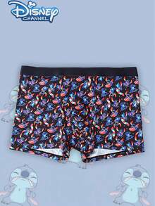 Disney 1pc Cartoon Print Underwear-Soft-Comfortable, Letter Elastic Waistband, Casual Men's Underwear
