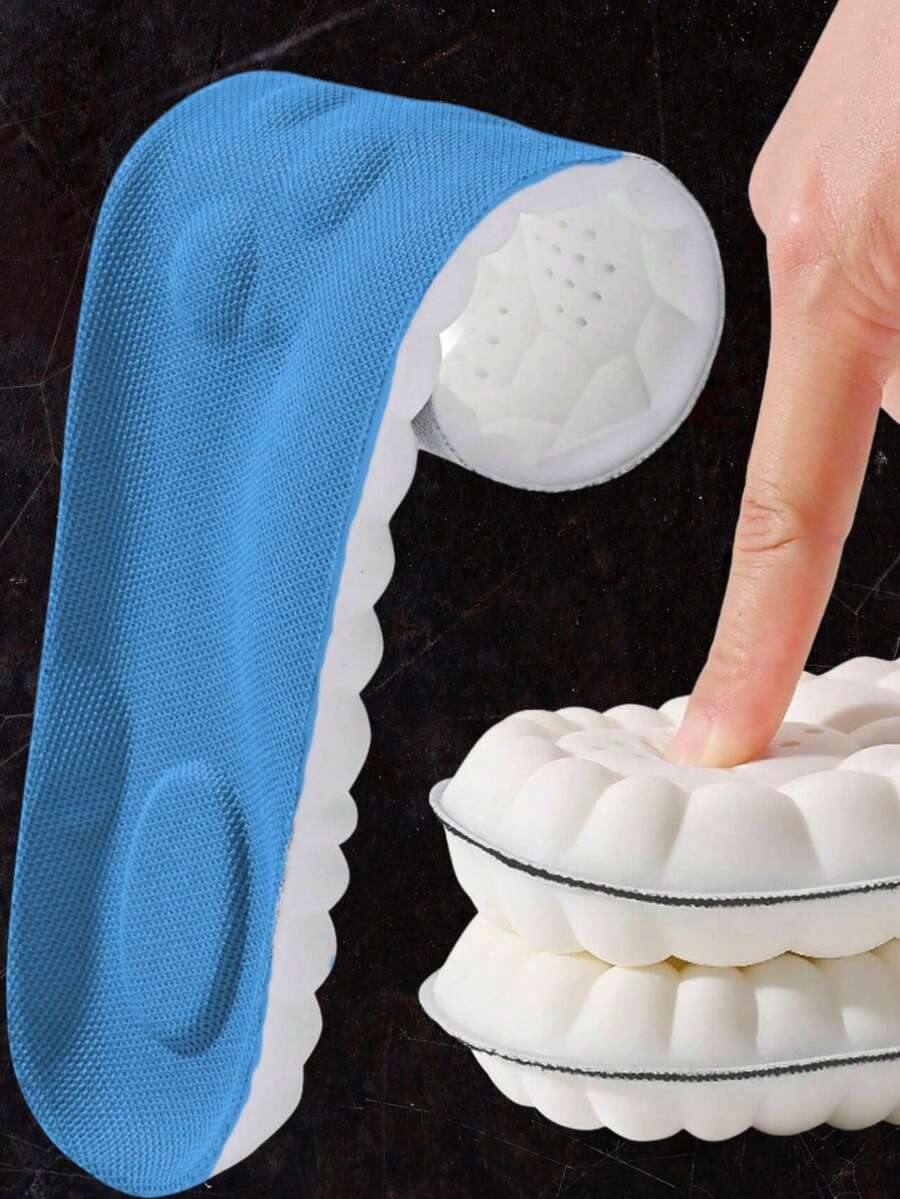 2pcs High-Elasticity Insoles, Shock-Absorbing And Cushioning Sports Insoles, Arch Support, Breathable Insoles - Blue - View 1