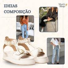 Sandalia Feminina Flatforn com Aplique Enfeite na Tira Taxas Fivela Moda Verão Confortável Novidade - Branco - Visão 10