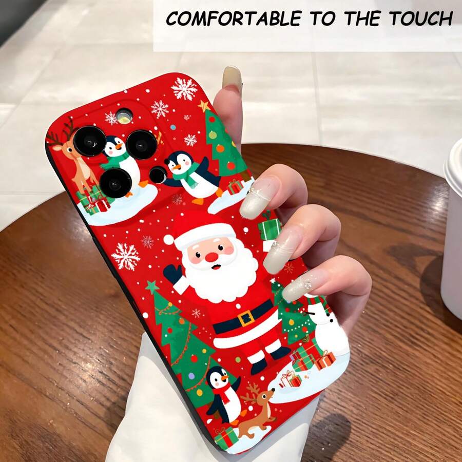 1PC Phone Case , Santa Claus Snowman Penguin Tree , Stylish Phone Case, Phone Decoration, All-around Lens Protection, Creative Small Gift, Funny Gift for Boys and Girls - Negro - Ver 1