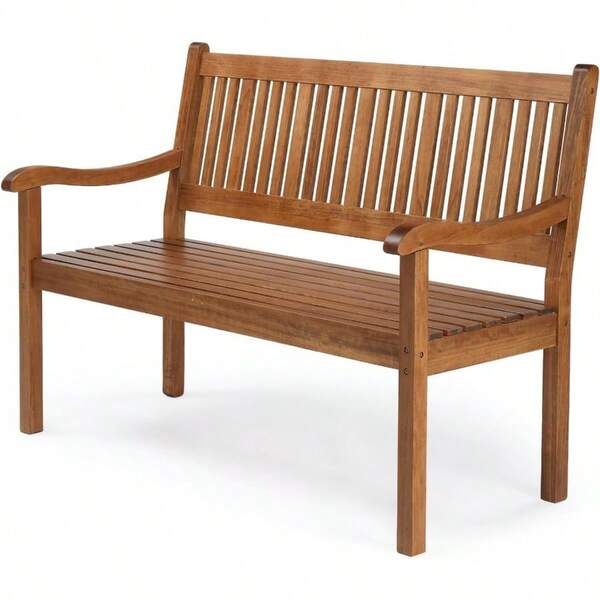 Garden Bench, 2 Seater Wooden Benches, Outdoor Garden Furniture For Patio Backyard Porch, 127cm, Natural Paplar Wood