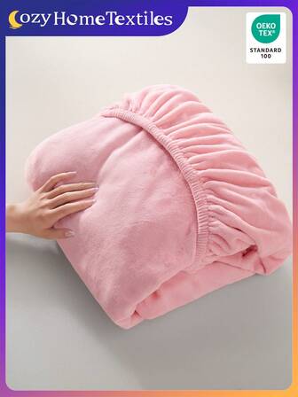 1pc Solid Color Crystal Velvet Fitted Sheet, Bedding, Fitted Sheets, Mattress Protector, Bed Cover, Bed Sheet, Cozy Home Textile, Breathable And Anti-Pilling Mattress Protector, Soft And Skin-Friendly, Pink And Sizes Available, Home Decoration, Soft And Comfortable Bedding For Bedroom, Oeko-Tex, Bedroom Decoration, Home & Living, Winter Bedding