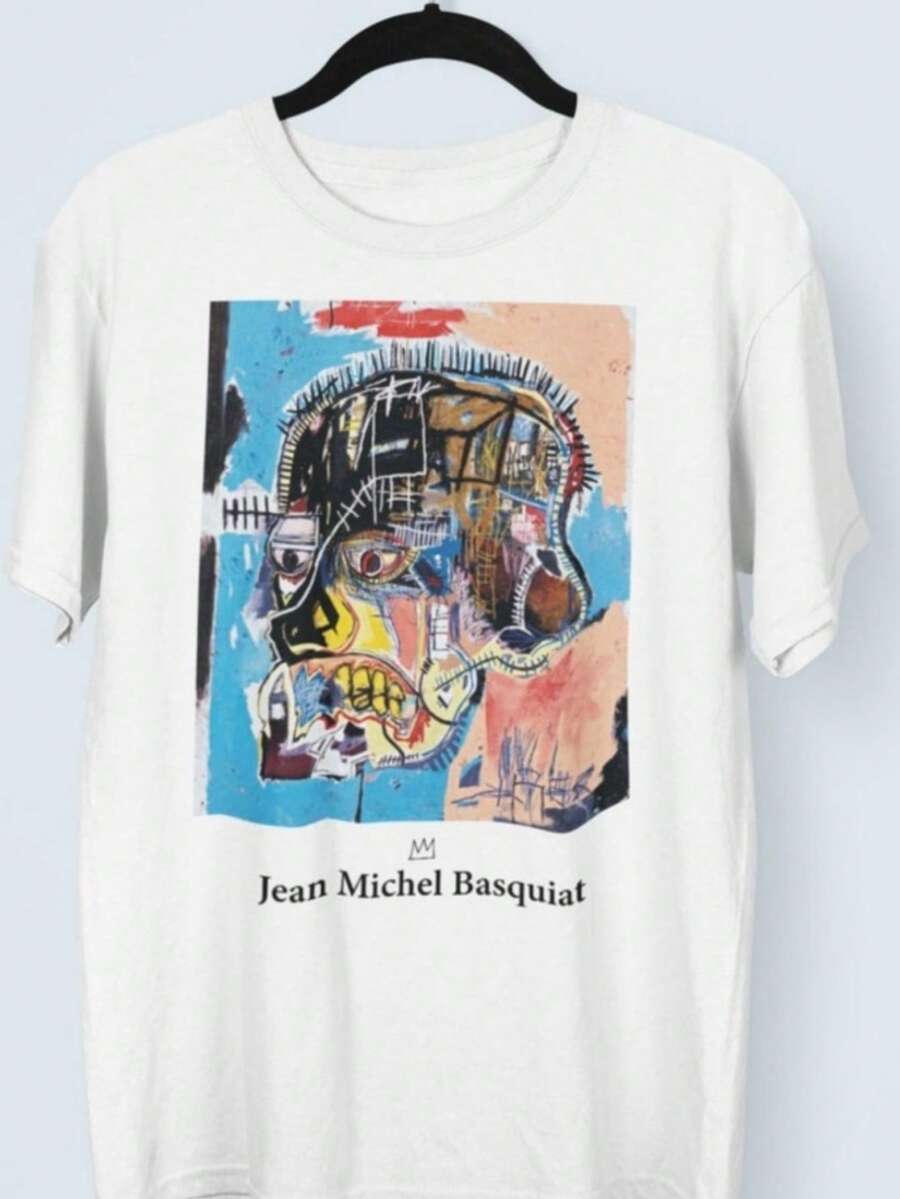 Basquiat Shirt, Jean Michel Basquiat Print, Pop Art Shirt, Artsy Shirt, Abstract Shirt,Aesthetic Shirt,Graphic Shirts, 90s Shirts, Artsy - 白色 - 查看 1
