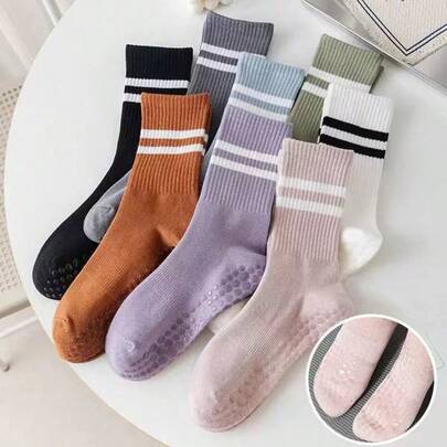 3/5 Pairs Non-Slip Yoga Socks, Professional Pilates Socks For Outdoor Sports, Solid Color Grip Socks