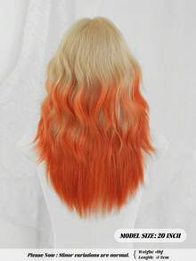 Peluca de 20 pulgadas con degradado de púrpura a amarillo y naranja, con ondas esponjosas y flequillo, de fibra sintética, para uso en festivales de música, fiestas, Halloween y disfraces, accesorio de moda versátil - Naranja - Ver 4