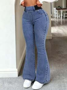 GILIPUR 新款浅蓝色喇叭牛仔裤,高腰修身弹力设计,优雅时尚,采用舒适高弹牛仔面料,休闲街头风,复古秋冬皆宜,适合新年、情人节等节日穿着,也是理想的送礼之选。精致外观不失休闲感,完美适用于正式派对、休闲晚餐和音乐会等场合。 - 藍色 - 查看 9