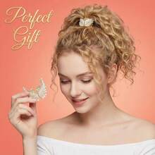 1Pc Women's Custom Luxury Angel Wings Hair Clip – Sparkly Pearl Crystal Crown, Strong Grip Anti-Slip, Elegant Versatile - Multicolor - View 8
