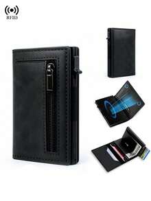 Magnetic Credit Card Holder, Men's Wallet, High-Quality Trifold, Anti-Theft, Ultra-Thin Minimalist Pop-Up Small Metal Wallet, Men's Magnetic Wallet, Men's Gift, Business Wallet, Travel Wallet, Card Holder, Wallet, ID Holder, Wallet Accessories, Card Case - Black - View 8