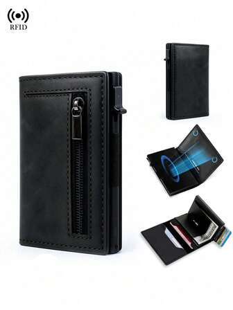 Magnetisk kreditkortshållare, herrplånbok, högkvalitativ trifold, stöldskyddande, ultratunn minimalistisk liten popup-plånbok i metall, magnetisk herrplånbok, herrpresent, företagsplånbok, reseplånbok, korthållare, plånbok, ID-hållare, plånbokstillbehör, kortfodral