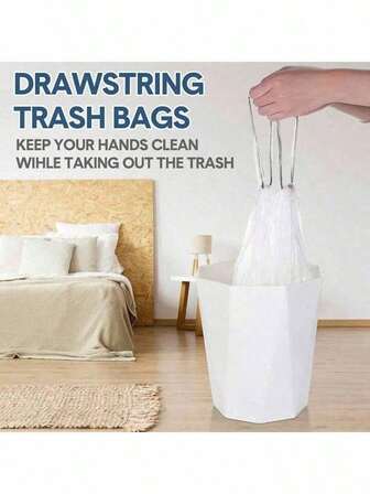 20pcs Thick Large Drawstring Trash Bags, White Garbage Bags, Suitable For Kitchen, Office, Bedroom, Bathroom, 4 Gallon Capacity, Easy To Carry (1pc Is A Trial Pack, Please Purchase Carefully)