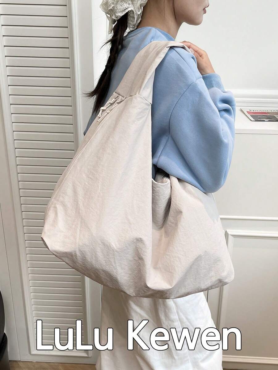 lulu kewen Große Umhängetasche für Frauen, Große Kapazität einfarbige Damen Umhängetasche, Lässiger japanischer Stil Damen Shopper, Multifunktionale Rucksack für Studenten, Einfache und stilvolle Damen Handtasche, Einkaufstasche, Modische Damen Tasche, Leicht und faltbar Reisetasche, mit Reißverschlusstasche. - Weiss - Übersicht 1