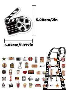 50 Peças Adesivos de Filme Vintage com Designs Artísticos e Criativos Apresentando Motivos de Pipoca, Projetor e Estrela, Perfeitos para Álbuns de Recortes, Skates, Guitarras, Manuais, Garrafas de Água, Laptops, Malas de Festa, Decorações de Presente e Muito Mais - Adesivos de Artes e Artesanato - Multicolorido - Visão 8