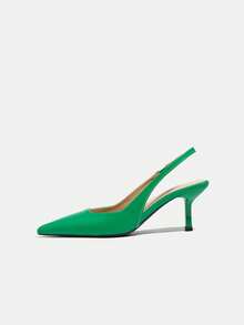 Women's High Heel Pumps, Pointed Toe High Heels, Fashion Stiletto Heels, Backstrap Low Vamp Sandals - Green - View 5