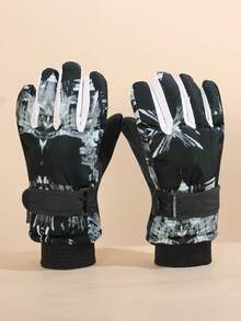 1 双 5-12 岁儿童冬季保暖带内衬户外防风防水防滑滑雪手套 - 彩色 - 查看 1