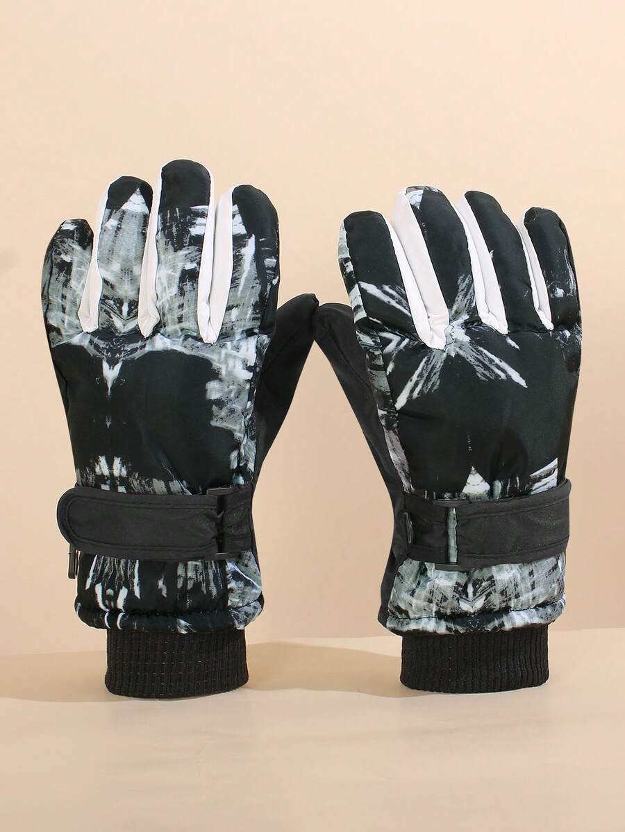 1 双 5-12 岁儿童冬季保暖带内衬户外防风防水防滑滑雪手套 - 彩色 - 查看 1