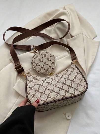 Bolso tipo hobo portátil con estampado geométrico, elegante y exquisito, ideal para vacaciones, con monedero con cremallera, perfecto para adolescentes, mujeres, estudiantes universitarias, trabajadores de cuello blanco y principiantes. Perfecto para la oficina.