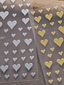 2 miếng dán móng tay hình trái tim bằng kim loại sáng bóng, hình trái tim màu vàng và bạc, decal móng tay cho ngày Valentine, móng tay cưới, trang trí móng tay kiểu Pháp tự làm. - Nhiều màu - Xem 6