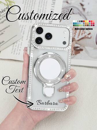 เคสโทรศัพท์ป้องกันลายเซ็นชุบด้วยไฟฟ้าประดับเพชรแฟลชแบบปรับแต่งได้ 1 ชิ้น, เคสโทรศัพท์มีกระจกแฟลช, เข้ากันได้กับ 11/14 Pro Max/15 Pro Max,17,17 Pro,17 Pro Max,16,16 Pro,16 Pro Max,