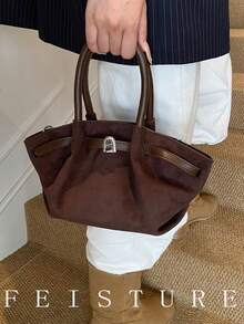 1pc Suede Fabric Small Dumpling Handbag, Strap Decor Shoulder Crossbody Bag, Suitable For Daily Outing, Dating, Commuting - Coffee - View 7