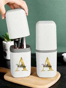 可定制名称家用便携式牙刷盒、漱口杯、学生旅行塑料牙刷杯餐具盒、铅笔盒、牙刷牙膏收纳盒、便捷防尘牙刷收纳盒、简约牙刷杯套装、浴室用品、旅行必备品、旅行收纳、牙刷牙膏收纳盒、便携式洗漱用品收纳盒、礼品、情人节礼物 - 彩色 - 查看 3