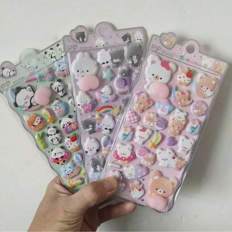 Thick 3D Cute Animal Foam Stickers, Soft Adorable Butt-Shaped Stickers, Suitable For Decorating Children/Girls Phone Cases, Sticker Books - Multicolor - View 1