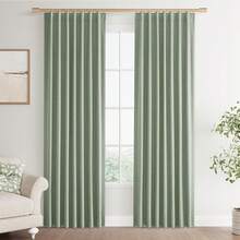 Beige Linen% Blackout Curtains 84 Inch Long, Rod Pocket/Back Tab/Hook Belt/Clip Rings, Thermal Insulated Drapes Bedroom Living Room With Hooks (1 Panel, 60 X 84), Stylish Window Treatments - 沙漠鼠尾草 - 查看 9