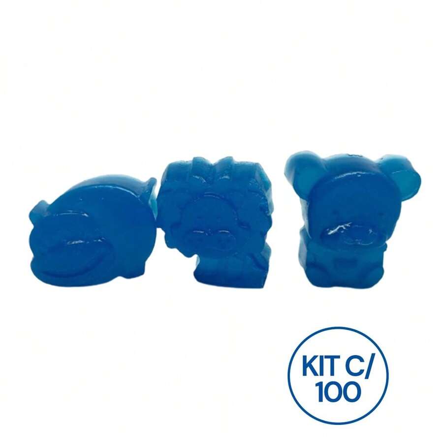 Kit 100 Mini Sabonete Bichinhos Artesanal 3,5 cm Sortidos - Azul - Visão 1