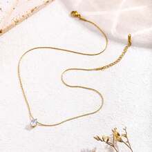 Solo Necklace With A Teardrop-Shaped Diamond Pendant, Made Of Titanium Steel Plated With 18K Stainless Steel, Resistant To Discoloration, Simple And Exquisite Clavicle Chain, Exclusive Design. - 金色 - 查看 2