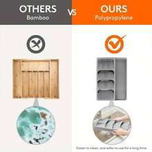 Silverware Drawer Organizer, Expandable Utensil Tray, Deep Cutlery Storage Box, Adjustable Plastic Kitchen Storage Rack, Suitable For Spoons, Forks, And Knives. - Xám - Xem 4