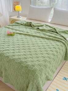 1条加厚塔夫绸提花蓬松绒毯，柔软保暖，可作床上用品和披毯两用，适合家居、客厅、卧室、宿舍装饰，秋季装饰，圣诞礼物 - 綠色 - 查看 9