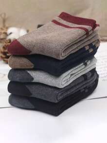 5 Pairs Men's Mid-Calf Socks, Khaki, Light Grey, Dark Grey, Navy, Black, Warm And Windproof, Suitable For Autumn/Winter, Home, Outing, Cycling, Sports For Young Adults (18-40 Years Old) - Multicolor - View 11