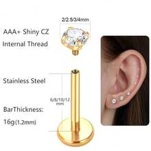 9Pcs 16G Labret Jewelry Surgical Steel Internally Threaded Lip Rings Nose Stud Earrings CZ Tragus Medusa Monroe Piercing Jewelry Set For Men Women - Multicolor - View 3