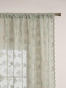 1 pieza Panel de cortina transparente decorativa de estilo pastoril y soñador - Flores verdes - Ver 5