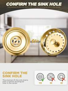 [US-Based Shipping]Three-Piece Kitchen Sink Drain Strainer Set, Stainless Steel Handle Garbage Disposal Plug, Universal Anti-Clog Kitchen Sink Strainer Basket, Kitchen Sink Drain Strainer Set, Universal Anti-Clog Stainless Steel Handle Garbage Disposal Plug, Perforated Strainer Basket, Fits Standard 3.5-Inch Drain Opening  Kitchen Sink Accessories, Garbage Disposal, Splash Guard, 3.4-Inch Sink Drain Strainer And Plug  Kitchen Drain Strainer, Stainless Steel Sink Accessories, Sink Drain Plug, Drain Cover, Stainless Steel Garbage Disposal Plug (Gold) - 彩色 - 查看 8