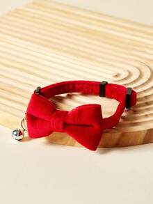 PETSIN 1pc Suede Bowknot Pet Collar With Bell, Adjustable Velvet Neck Strap For Cats