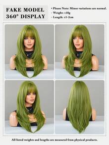 7JHH WIGS 24-Inch Long Layered Green Wig With Bangs, Made Of Soft Heat-Resistant Synthetic Fiber, Suitable For St. Patrick's Day Parties, Cosplay, Halloween, Music Festivals And Other Occasions - Grass Green - View 6