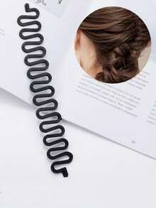 DIY编发工具，鱼尾辫造型工具，魔术扭辫发型器，简约优雅的发饰，适合日常、休闲、婚礼、新娘、伴娘、旅行、派对、通勤、度假、洗脸、化妆、发型设计等场合。圣诞节、新年、情人节、母亲节、开学季的最佳礼物。也是美发套装和美发工具套装的理想之选。家居美发饰品 - 黑色 - 查看 5