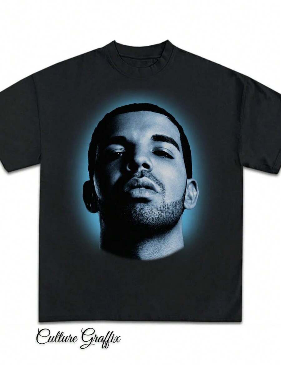Drake Shirt Vintage Rap Tee Drake Hip Hop Graphic Print T-Shirt Merch T Shirt Drake Oversized Heavy Cotton Tee Shirt.Jpg - 黑色 - 查看 1