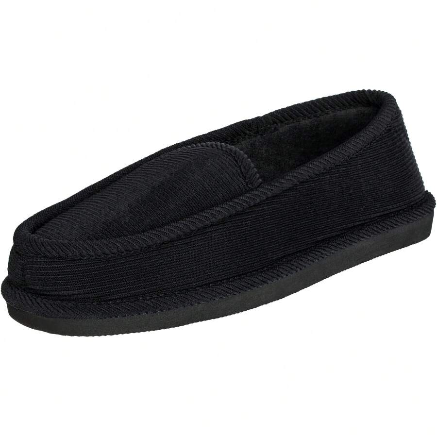 Men's House Slippers Memory Foam Moccasin Slippers Comfy Indoor Outdoor House Shoes Bedroom Soft Plush Warm Lining House Slippers - 黑色 - 查看 1
