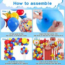140pcs Carnival Themed Balloon Garland Arch Set, Including Popcorn, Clown, Hot Air Balloon Foil Balloons, And Red, Blue, Yellow, Confetti Latex Balloons, Perfect For Birthday Parties, Baby Showers, Outdoor Performance Decorations, Circus Theme Party Supplies. - Multicolor - View 4