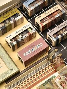 10rolls Fantasy Vintage Stamp Washi Tape, European Style Decorative Background Tape For Journaling, Scrapbooking, DIY Crafts And Planner Decorating - Multicolor - View 9