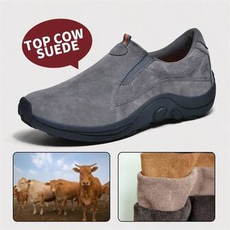 urtesico Genuine Leather Casual Shoes, Slip-On Shoes, Cow Suede Fabric With Non-Slip Premium Soles, Suitable For Autumn And Winter Business Casual Easy To Clean Shoes