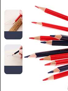 12pcs/Box Triangular Colored Pencils, Red & Blue Double-Ended, For Architecture Drawing, Line Sketching, And Writing - Multicolor - View 9