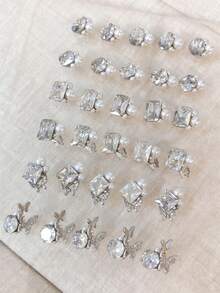 高级合金叠层美甲钻，5/30/50颗混合尺寸，适用于3D奢华美甲艺术 - 美甲沙龙专业用品 - 白色 - 查看 4