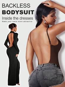 1pc Women's Seamless Backless Bodysuit With Tummy Control - Brown - View 11