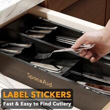 HAWTBamboo Silverware Drawer Organizer With Labels Kitchen Utensil Tray Holder Organizer For Flatware Cutlery Spoon And Knives Drawer Storage Organization Black 6 Slots - 黑色 - 查看 5