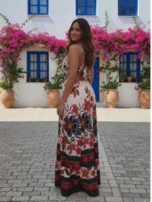 Paola Printed Maxi Dress – Elegant Side Cutouts And Front Tie - KEM HOA - Xem 3