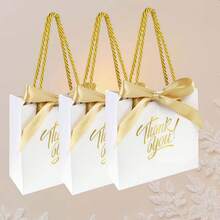 10pcs/1pc/20pcs White Gift Bags, Thank You Gift Bags With Handles, 5.5 X 2.36 X 4.7 Inches (Approx. 14 X 6 X 12 Cm) Mini Gift Paper Bags Bulk For Christening, Birthday, Wedding, Party, Valentine's Day Gift Boxes - Multicolor - View 4
