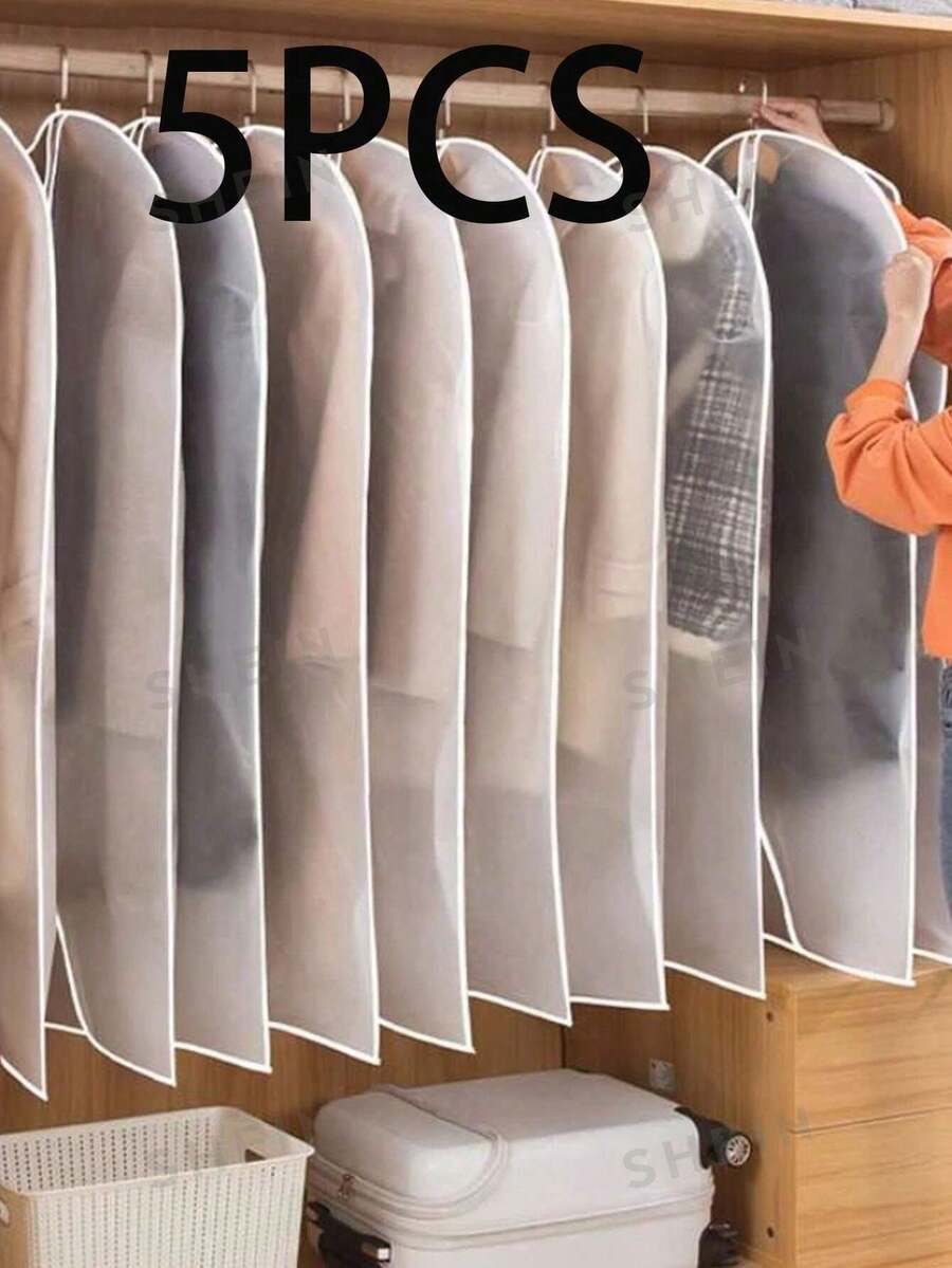 10件/5件/1件装服装防尘罩,现代半透明防尘布,加厚拉链罩,防水服装罩,婚纱保护罩,返校服装防尘套,外套袋,家居服罩,收纳袋,衣柜服装防尘罩,外套罩 - 白色 - 查看 1